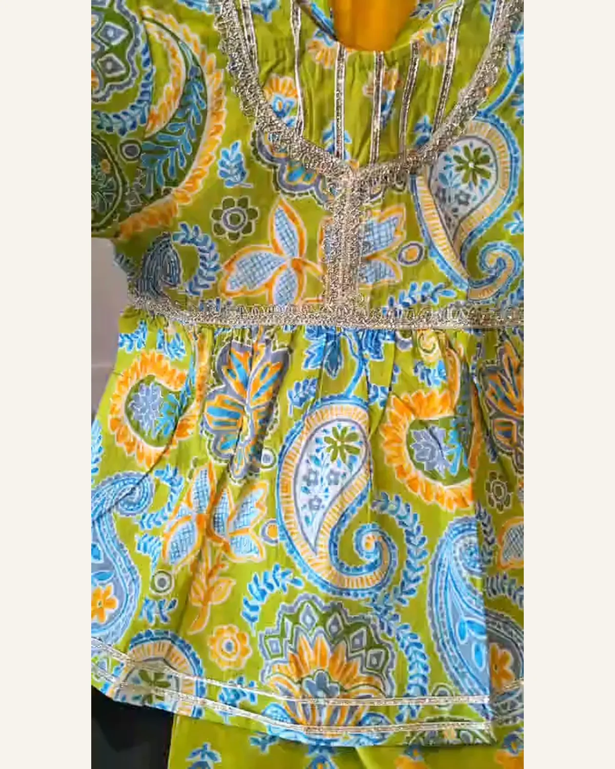 Baby Girls Lime Paisley Sharara Set – Organic Cotton