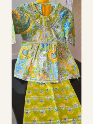 Baby Girls Lime Paisley Sharara Set – Organic Cotton