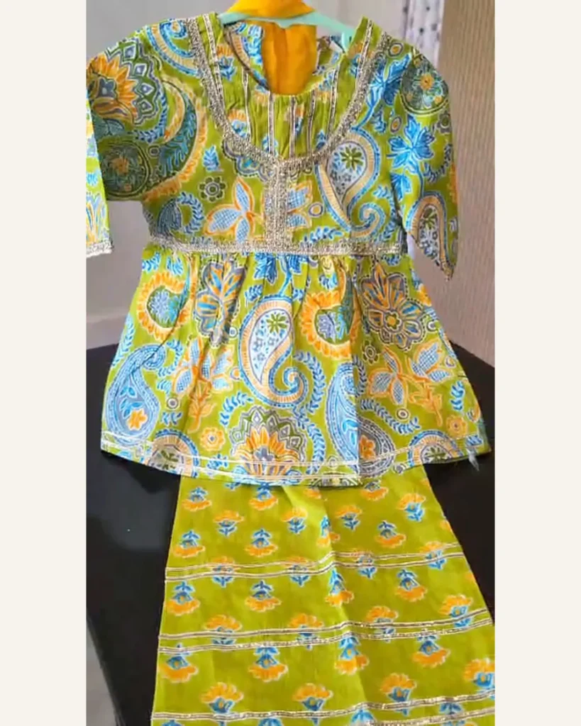 Baby Girls Lime Paisley Sharara Set – Organic Cotton