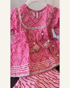 Baby Girls Magenta Bandhani Potli Sharara Set – Organic Cotton