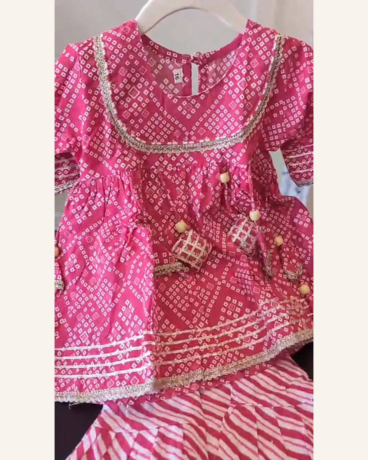 Baby Girls Magenta Bandhani Potli Sharara Set – Organic Cotton