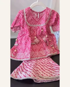Baby Girls Magenta Bandhani Potli Sharara Set – Organic Cotton