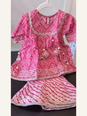 Baby Girls Magenta Bandhani Potli Sharara Set – Organic Cotton