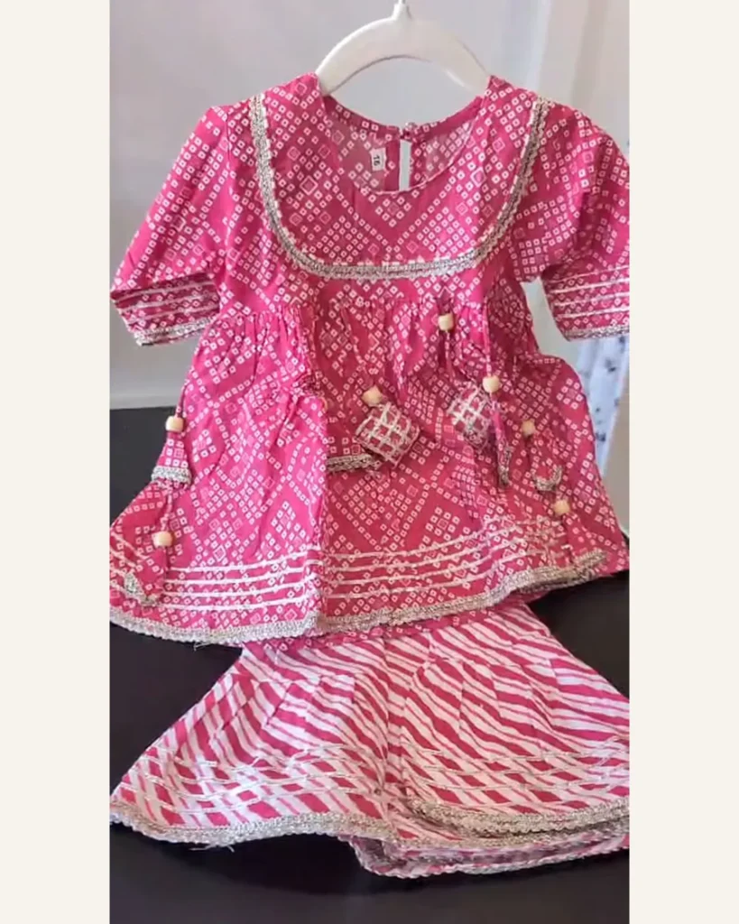 Baby Girls Magenta Bandhani Potli Sharara Set – Organic Cotton