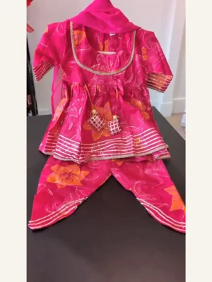 Baby Girls Magenta Dhoti Set with Dupatta – Organic Cotton