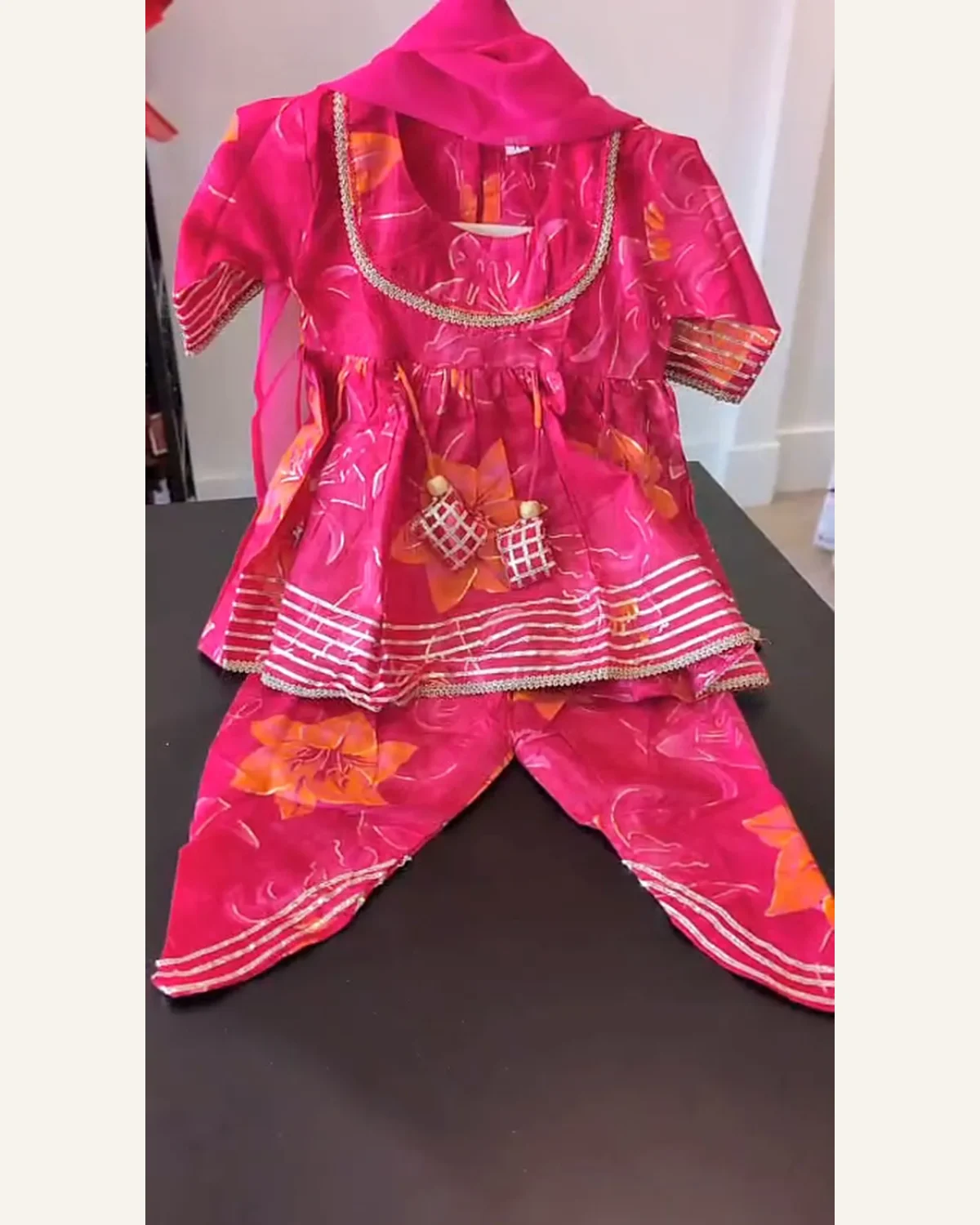 Baby Girls Magenta Dhoti Set with Dupatta – Organic Cotton