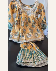Baby Girls Mustard Angrakha & Sharara – Organic Cotton