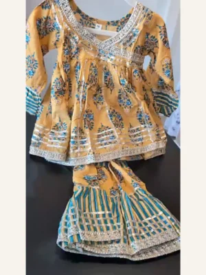 Baby Girls Mustard Angrakha & Sharara – Organic Cotton
