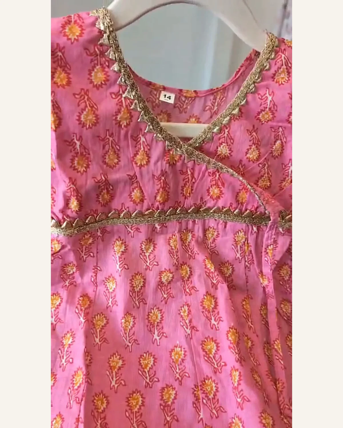 Baby Girls Pink Angrakha & Pants – Organic Cotton