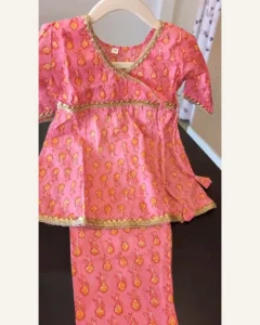 Baby Girls Pink Angrakha & Pants – Organic Cotton