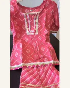 Baby Girls Pink Bandhani Kurti & Sharara – Organic Cotton