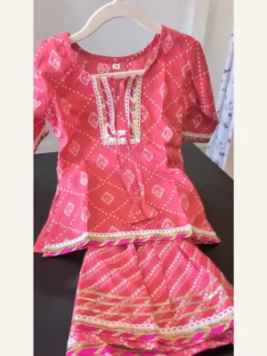 Baby Girls Pink Bandhani Kurti & Sharara – Organic Cotton