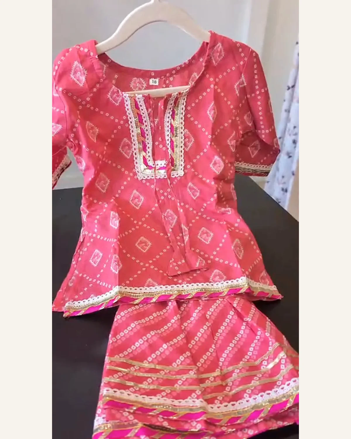 Baby Girls Pink Bandhani Kurti & Sharara – Organic Cotton