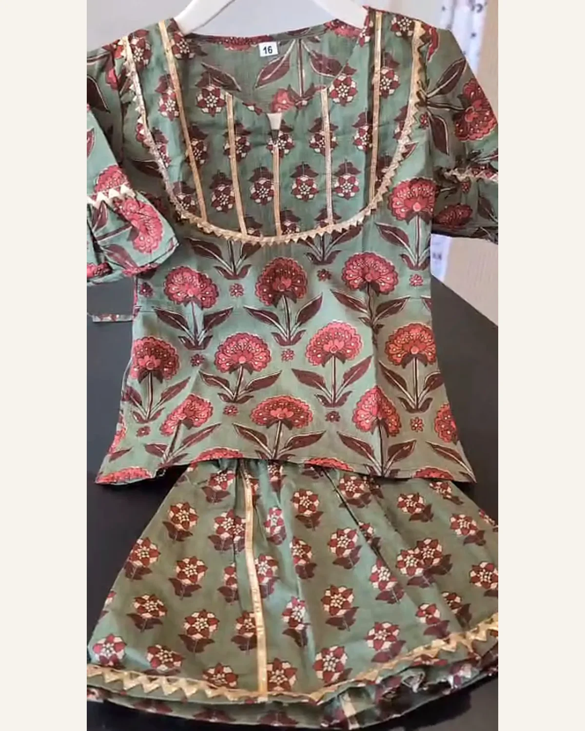 Baby Girls Sage Green Floral Sharara Set – Organic Cotton