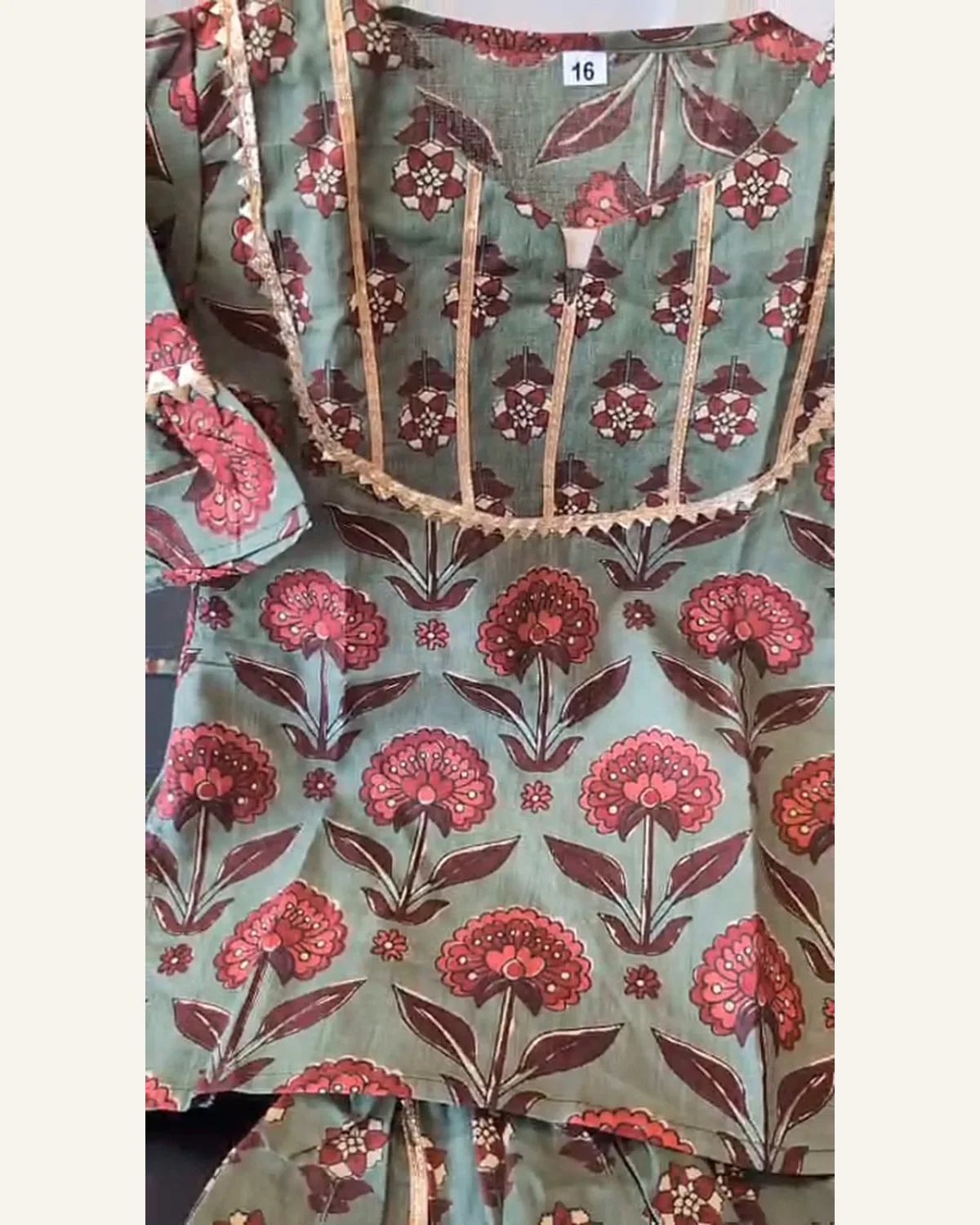 Baby Girls Sage Green Floral Sharara Set – Organic Cotton