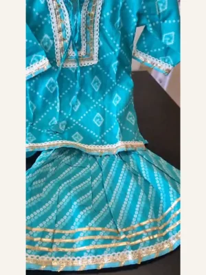 Baby Girls Teal Bandhani Kurti & Sharara – Organic Cotton