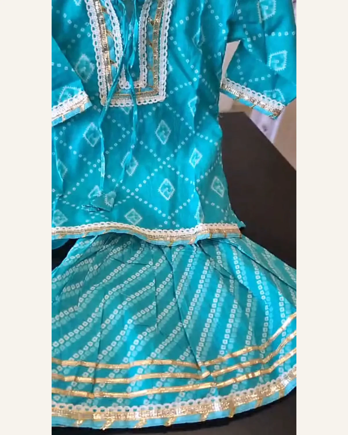 Baby Girls Teal Bandhani Kurti & Sharara – Organic Cotton