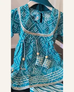 Baby Girls Teal Bandhani Potli Sharara Set – Organic Cotton
