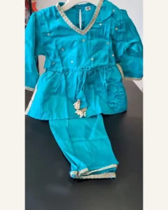 Baby Girls Teal Peplum & Pants – Organic Cotton