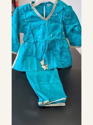 Baby Girls Teal Peplum & Pants – Organic Cotton
