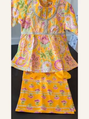 Baby Girls Yellow Floral Sharara Set – Organic Cotton
