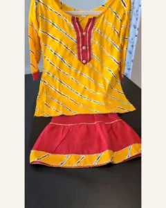 Baby Girls Yellow Leheriya Lehenga Set – Organic Cotton