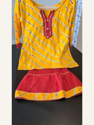 Baby Girls Yellow Leheriya Lehenga Set – Organic Cotton