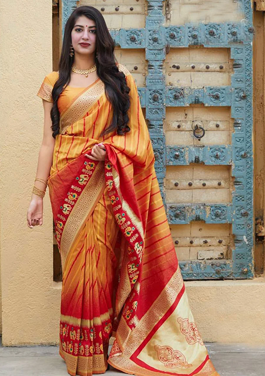 Banarasi Silk Saree - Mustard & Red