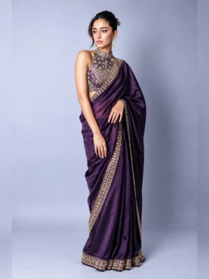 Bollywood-Inspired Ready-to-Wear Saree – Plum Purple