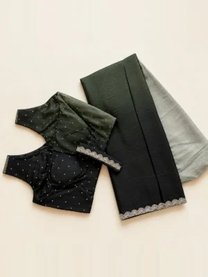 Chinon Double Shade Ready-to-Wear Saree – Dark Green & Sage
