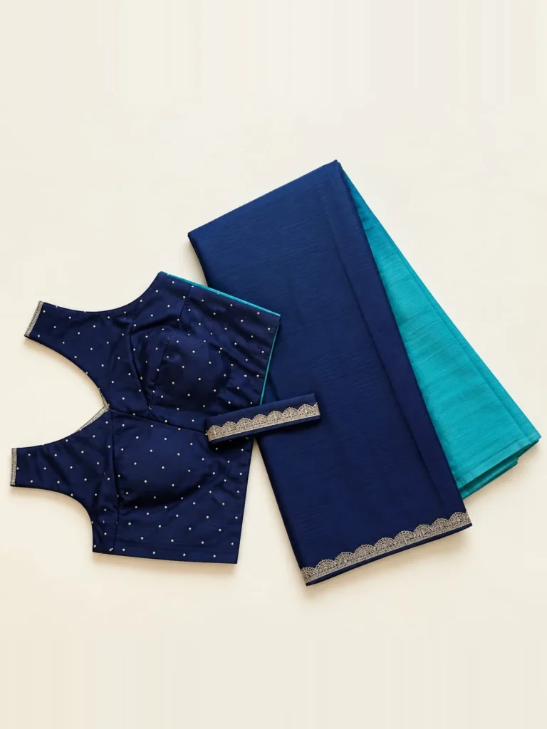 Chinon Double Shade Ready-to-Wear Saree – Navy & Teal