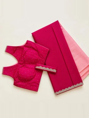 Chinon Double Shade Ready-to-Wear Saree – Rani Pink & Light Pink