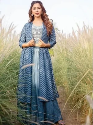 Crop Top, Skirt & Shrug Set - Blue