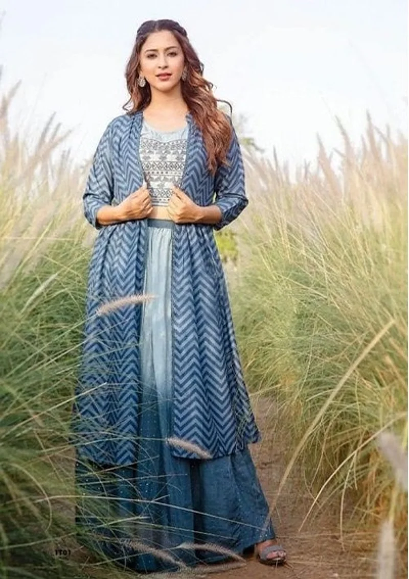 Crop Top, Skirt & Shrug Set - Blue