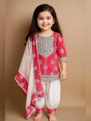Girls pink organic cotton embroidered suit