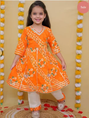 Girls organic cotton gotta patti dress set orange white