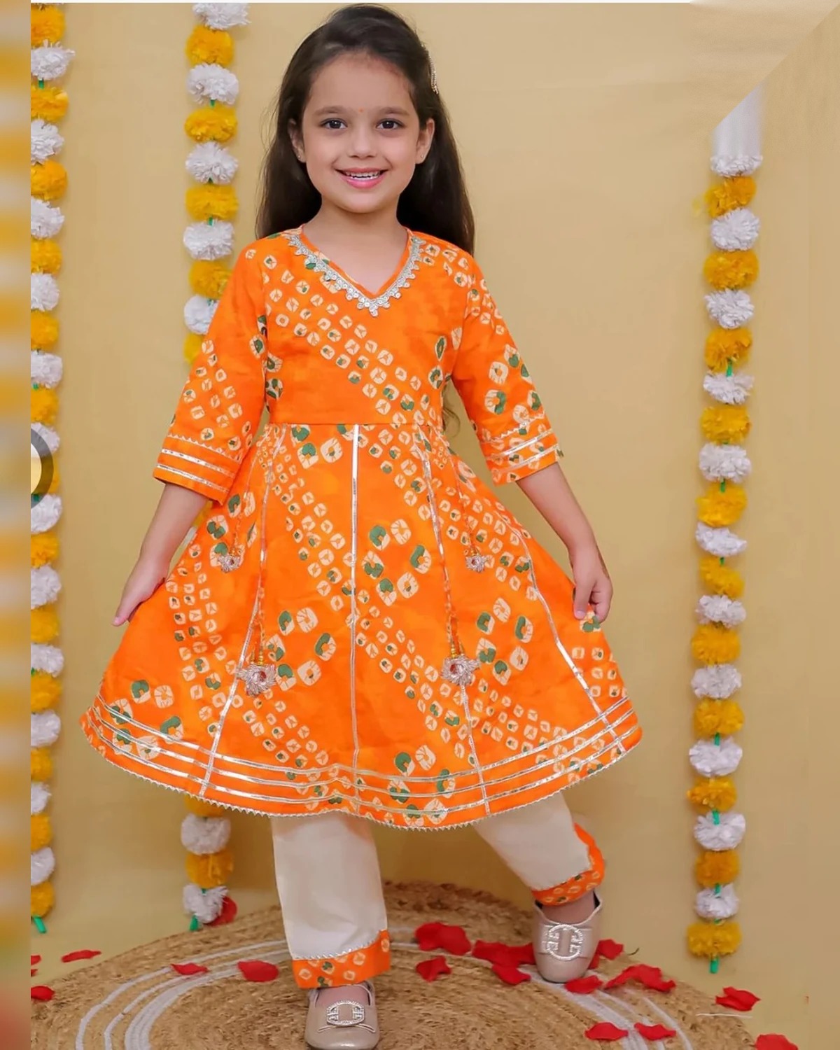 Girls Organic Cotton Gotta Patti Dress Set - Orange & White