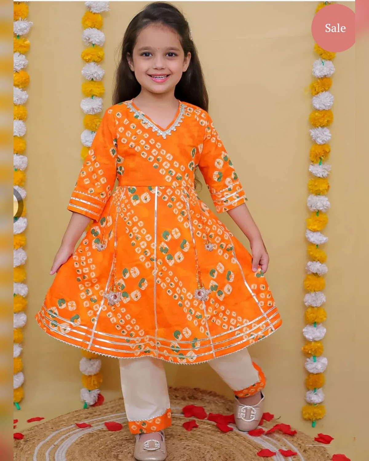 Girls organic cotton gotta patti dress set orange white