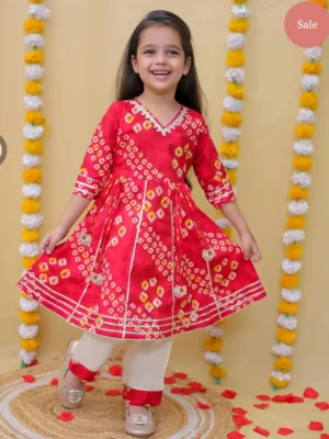 Girls organic cotton gotta patti dress set red white