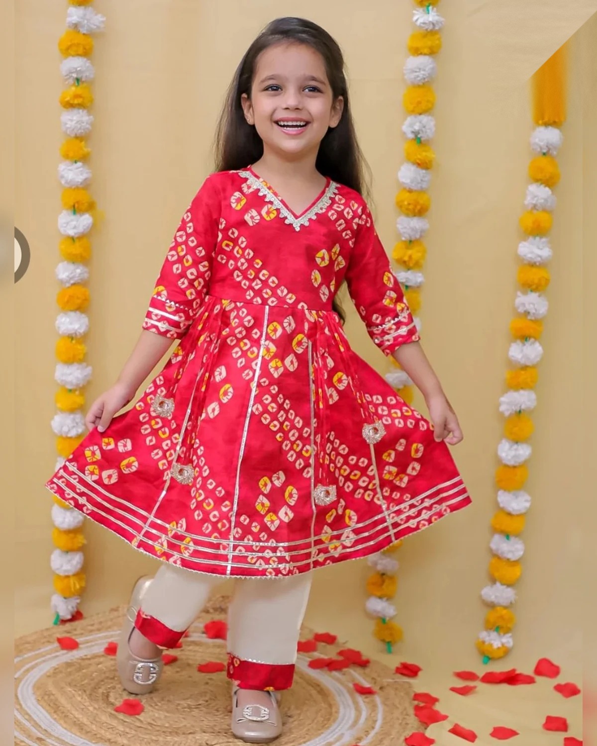Girls Organic Cotton Gotta Patti Dress Set - Red & White