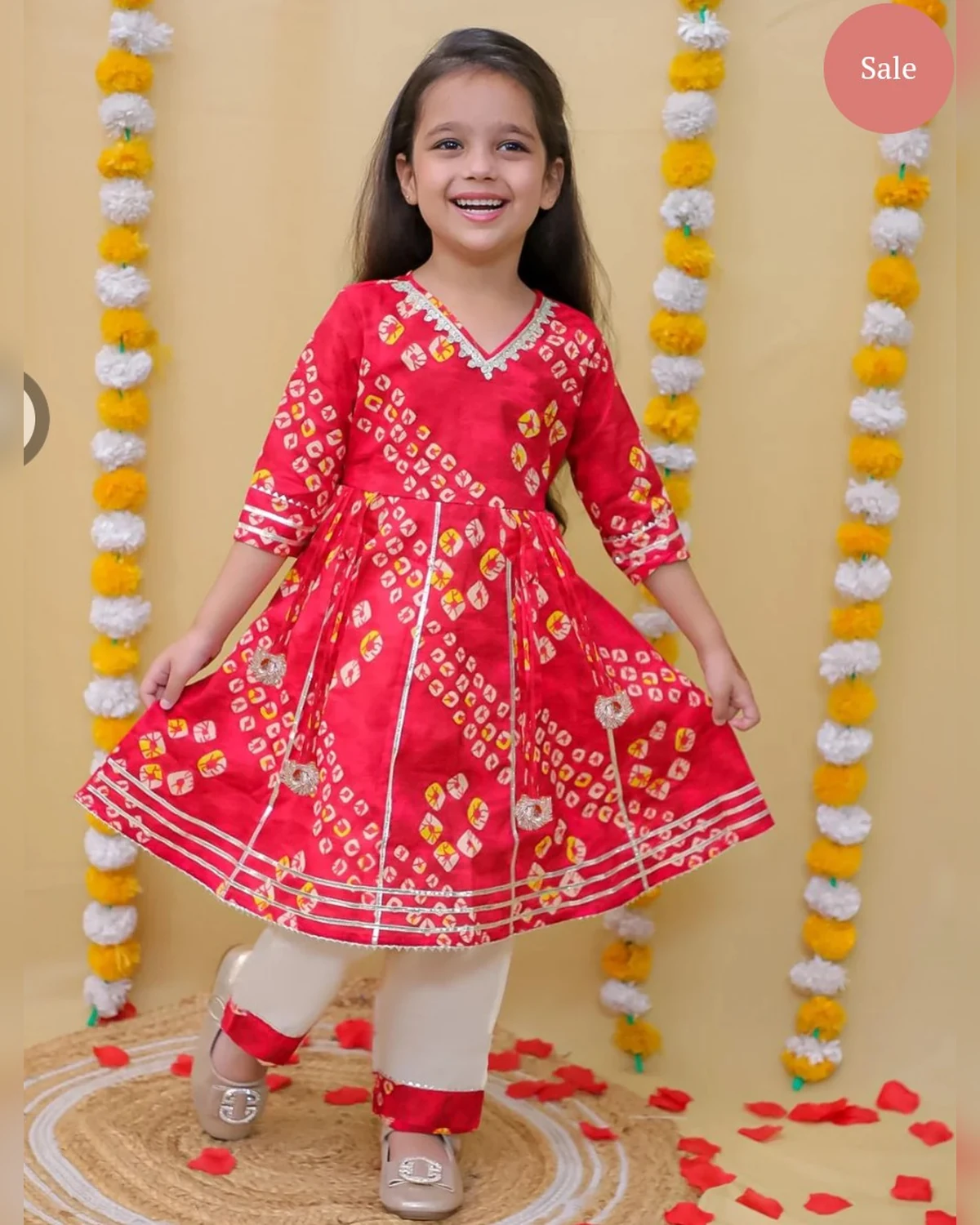 Girls organic cotton gotta patti dress set red white