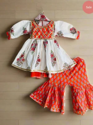 Girls organic cotton gotta patti floral peplum sharara white coral