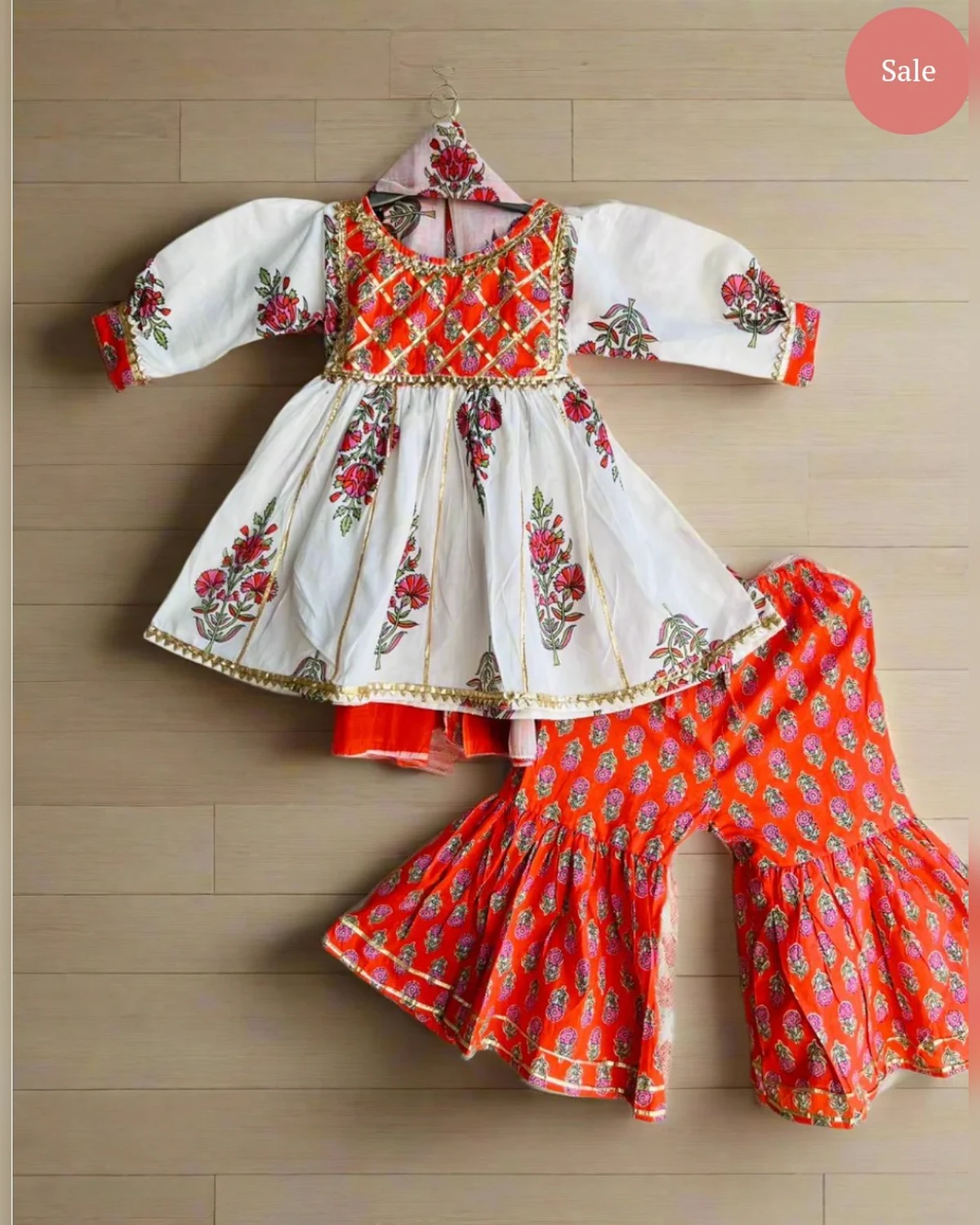Girls organic cotton gotta patti floral peplum sharara white coral