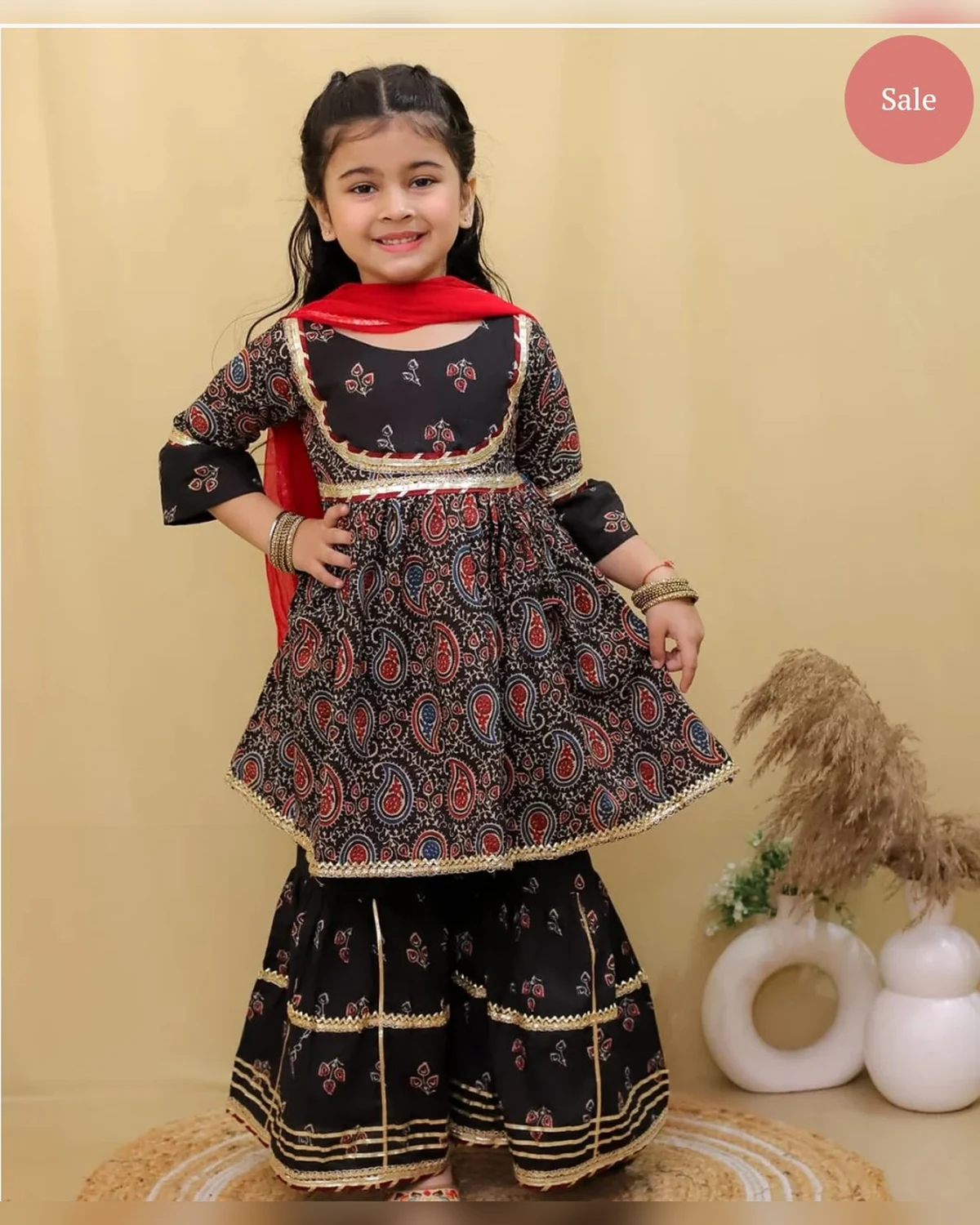 Girls organic cotton gotta patti paisley set black red