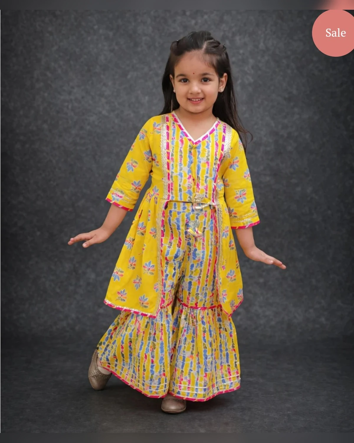 Girls organic cotton gotta patti printed sharara set yellow