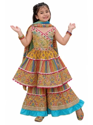 Girls Organic Cotton Gotta Patti Sharara Set - Multicolour