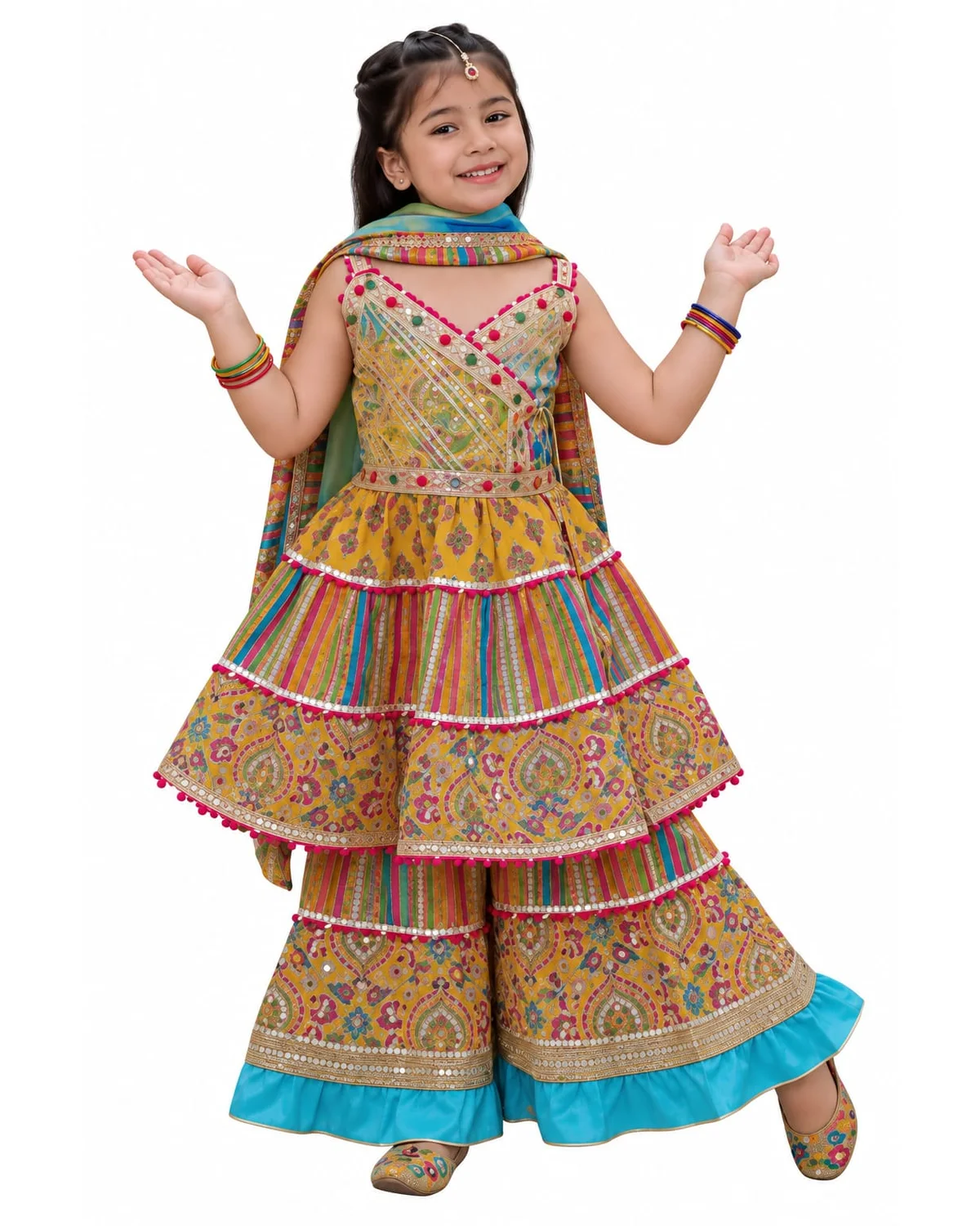 Girls Organic Cotton Gotta Patti Sharara Set - Multicolour