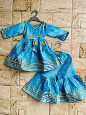 Girls organic cotton gotta patti sharara set sky blue