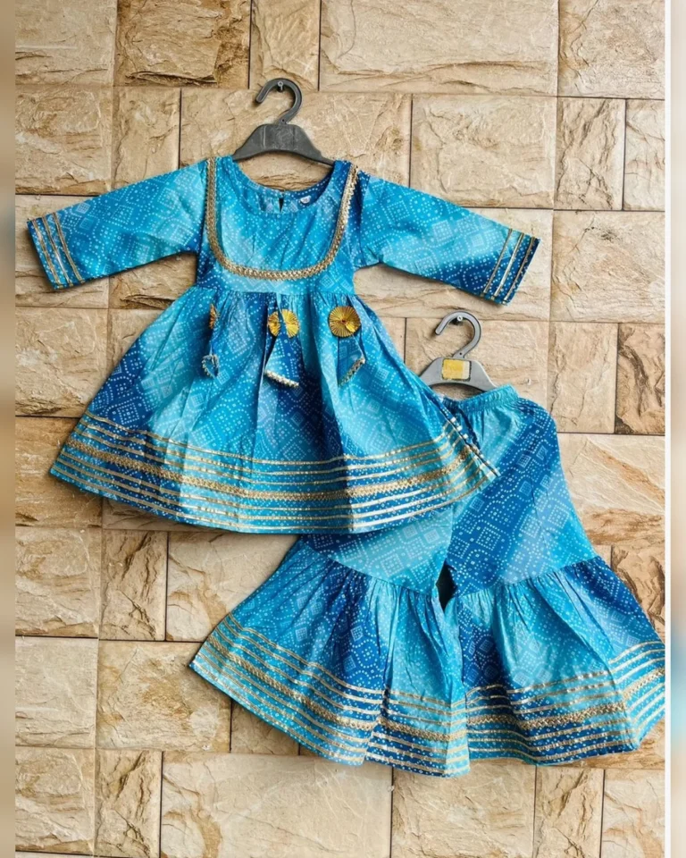 Daughter: Girls Organic Cotton Gotta Patti Sharara Set – Sky Blue
