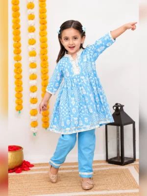 Girls Organic Cotton Gotta Patti Suit - Blue